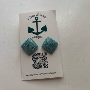 Teal glitter diamond earrings (1633)